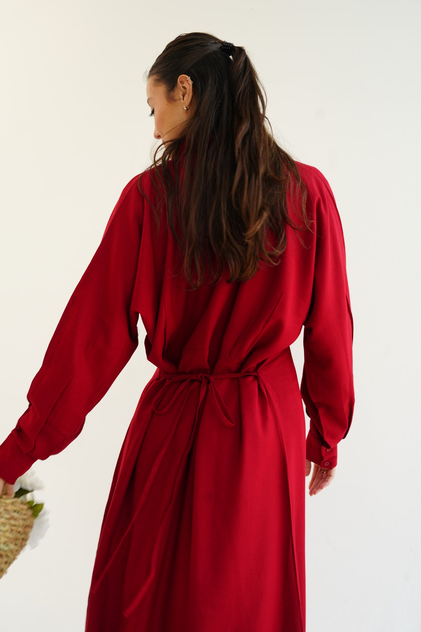 Linen Flow Shirt Dress in Red