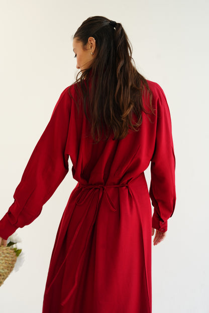Linen Flow Shirt Dress in Red