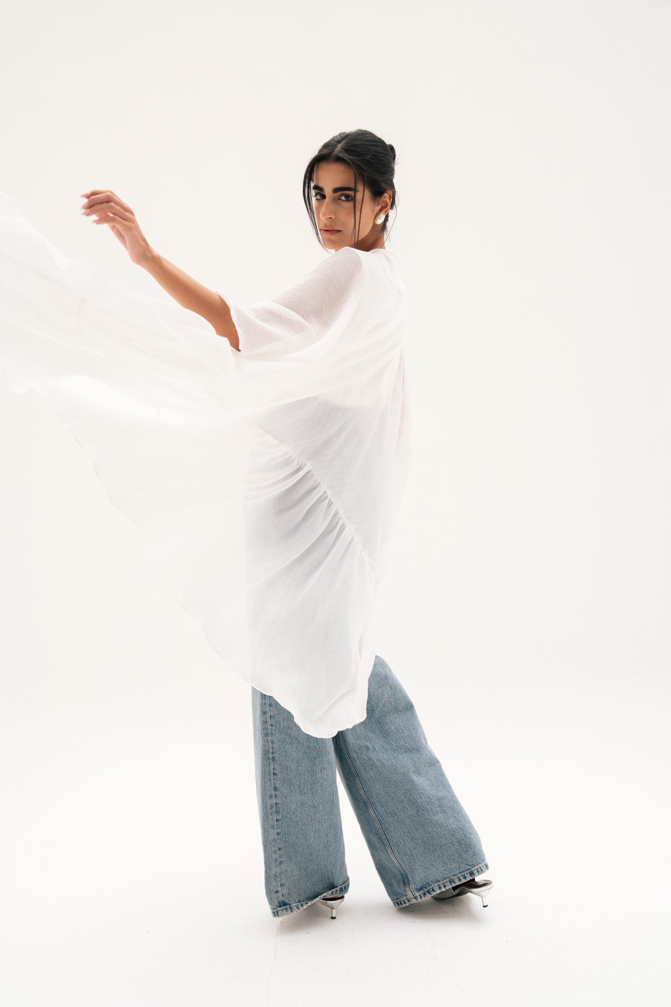 Asymmetric Chiffon Blouse in White