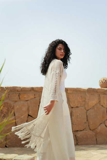 Knit Fringe Cardigan in Offwhite