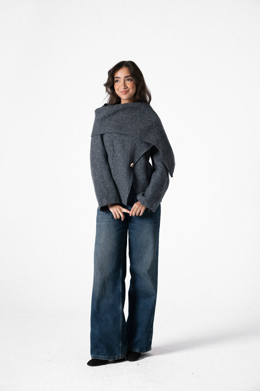 Glam Scarf Jacket in Grey