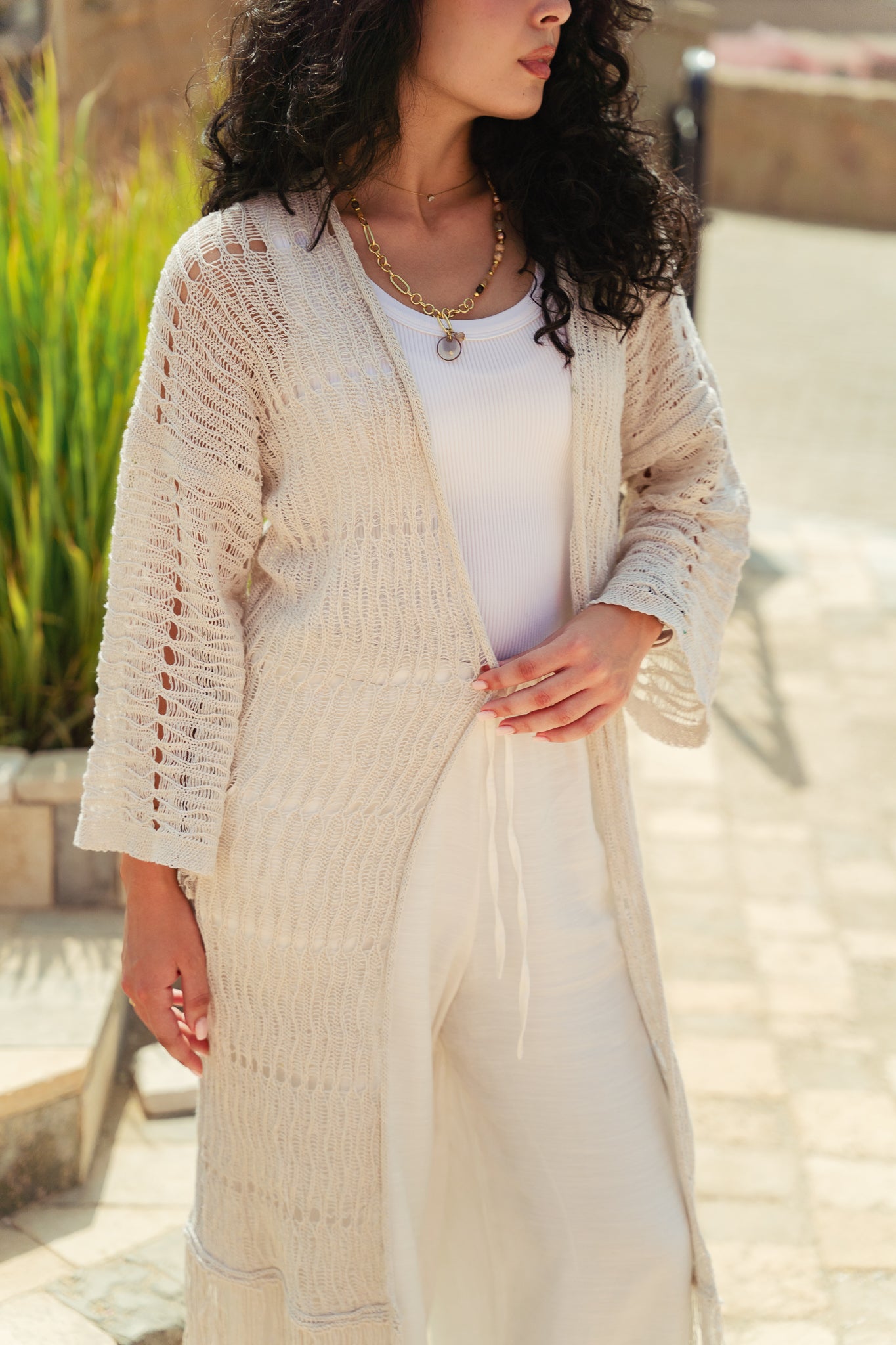 Knit Fringe Cardigan in Offwhite