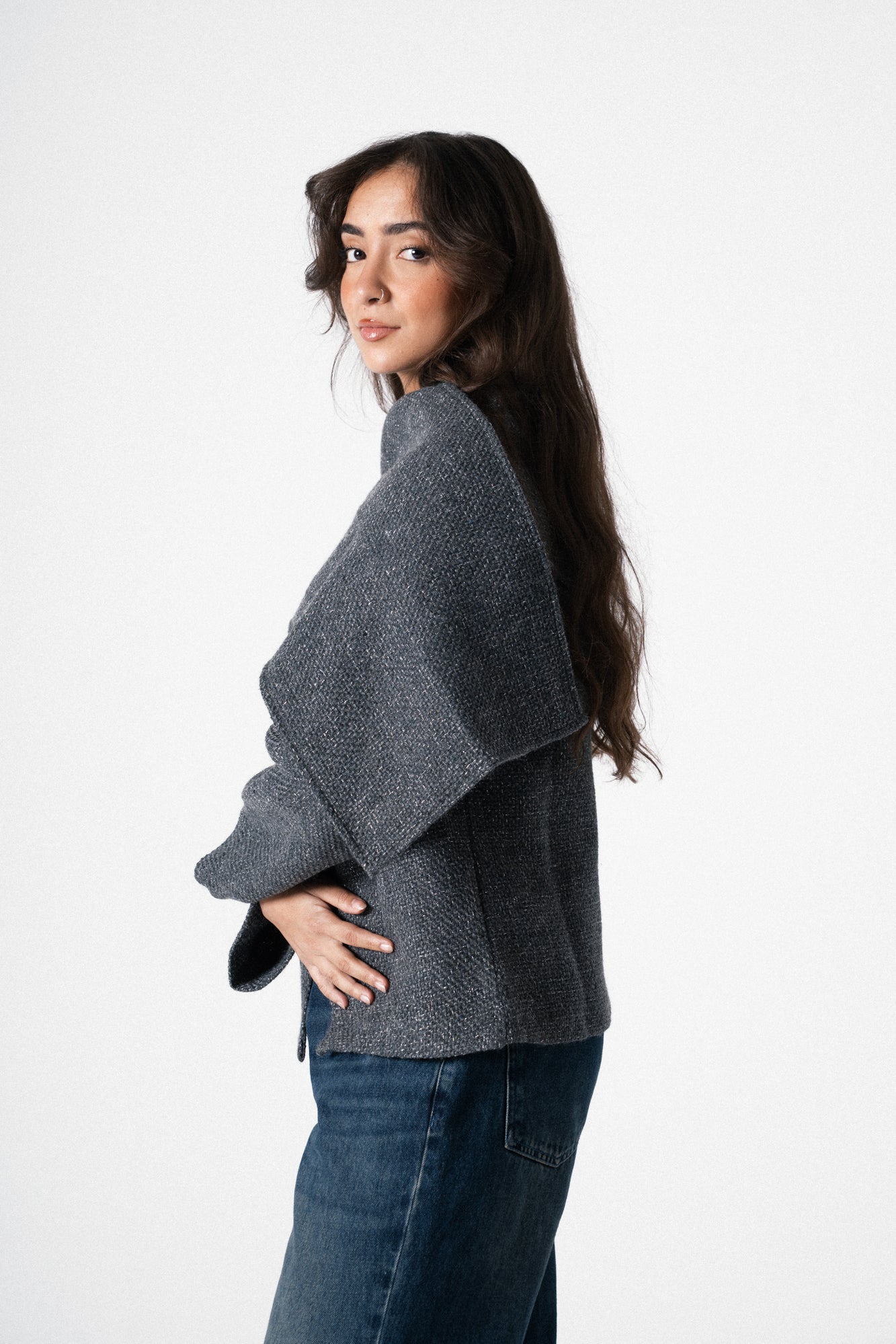 Glam Scarf Jacket in Grey