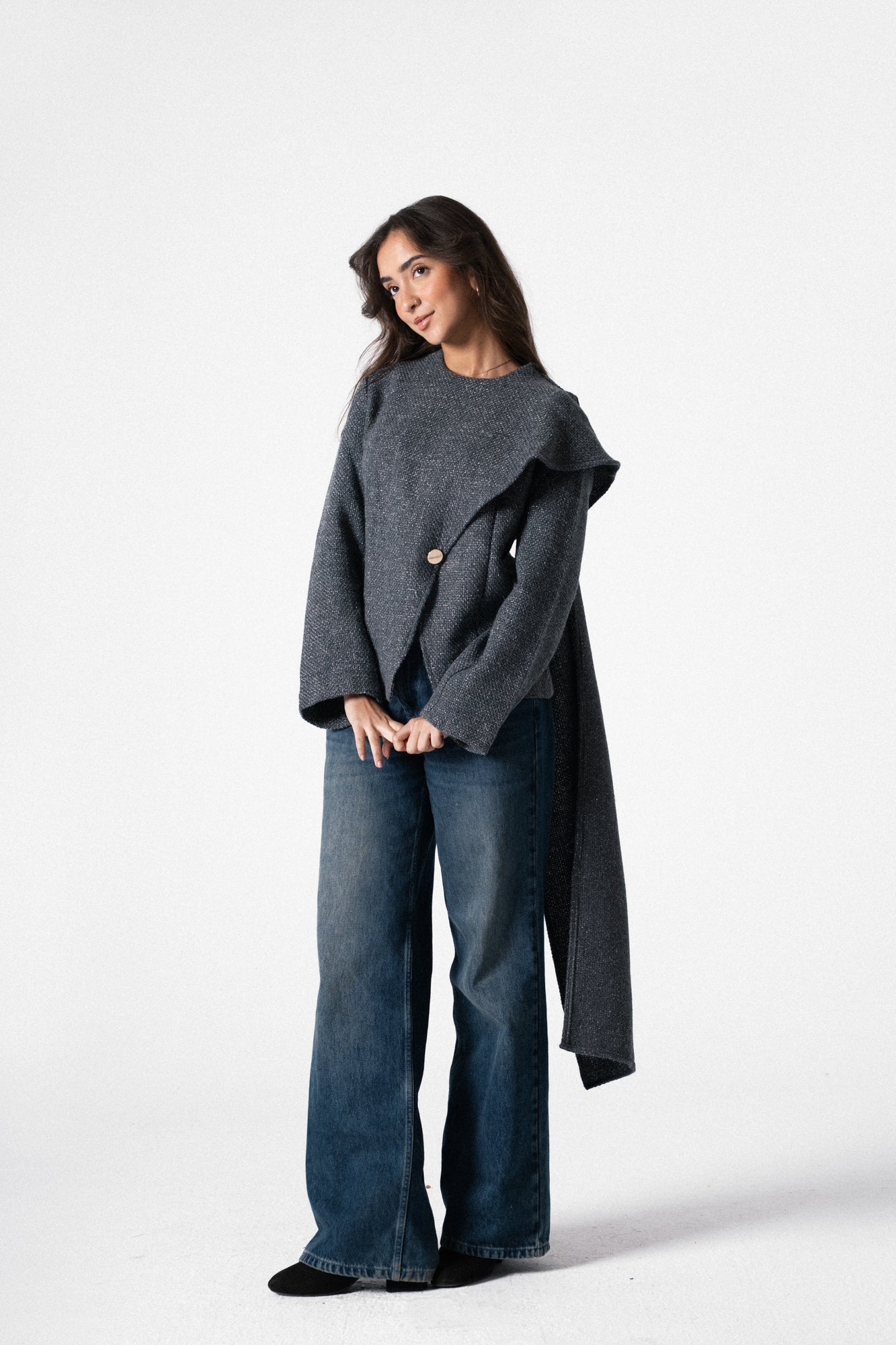 Glam Scarf Jacket in Grey