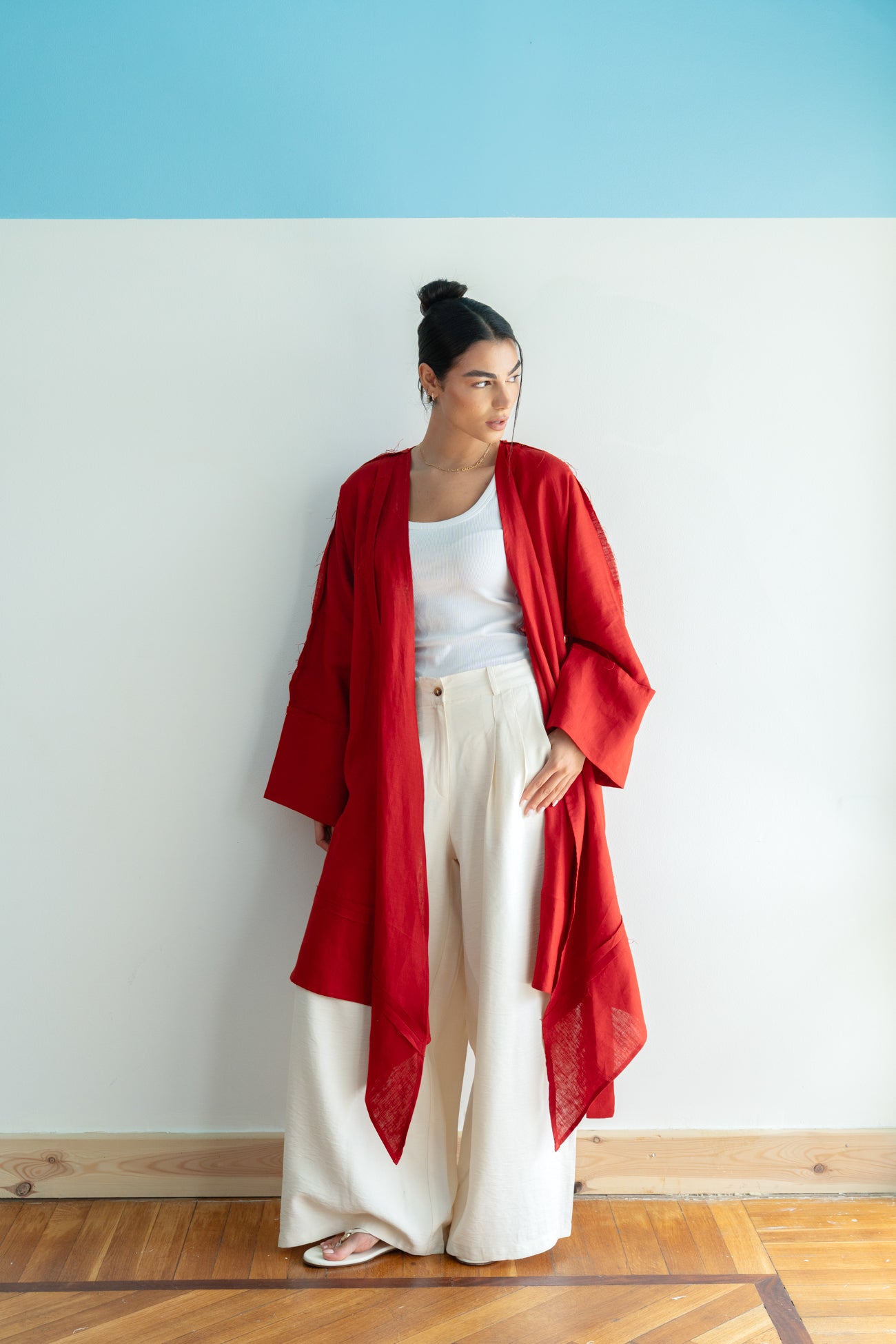 Flow Linen Cardigan in Red