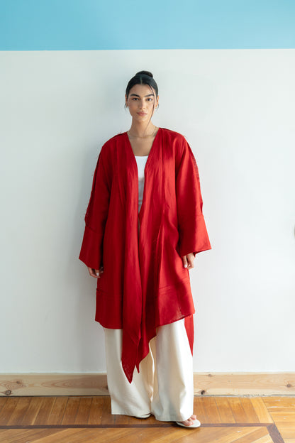 Flow Linen Cardigan in Red