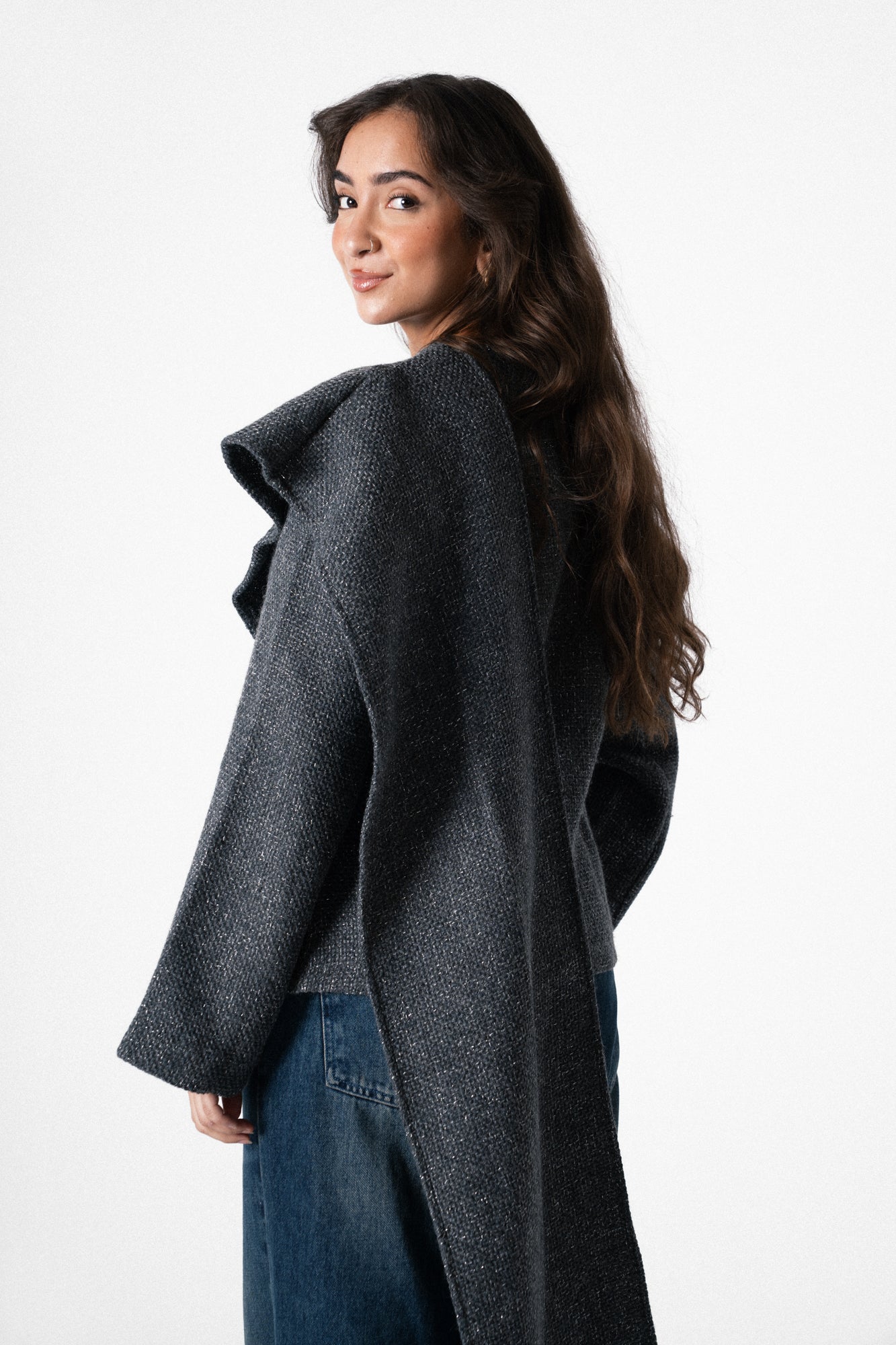 Glam Scarf Jacket in Grey