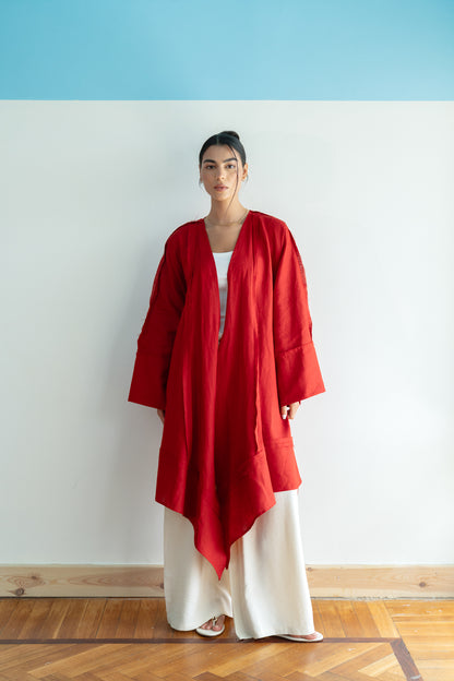 Flow Linen Cardigan in Red