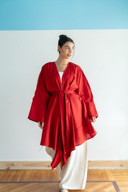 Flow Linen Cardigan in Red