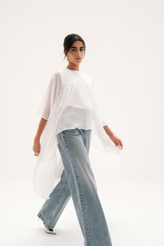 Asymmetric Chiffon Blouse in White