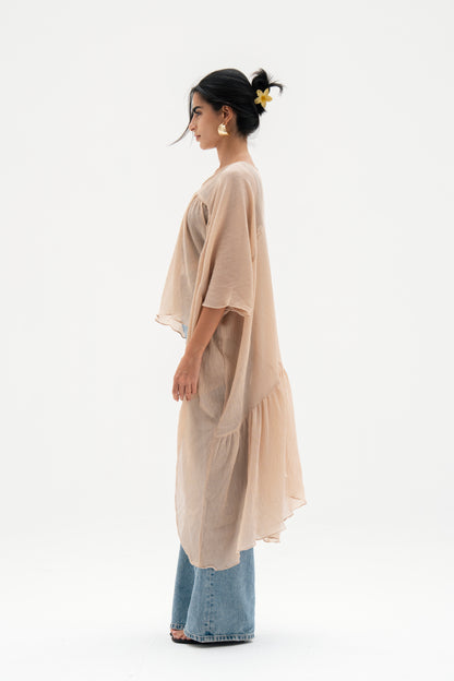 Asymmetric Chiffon Blouse in  Beige