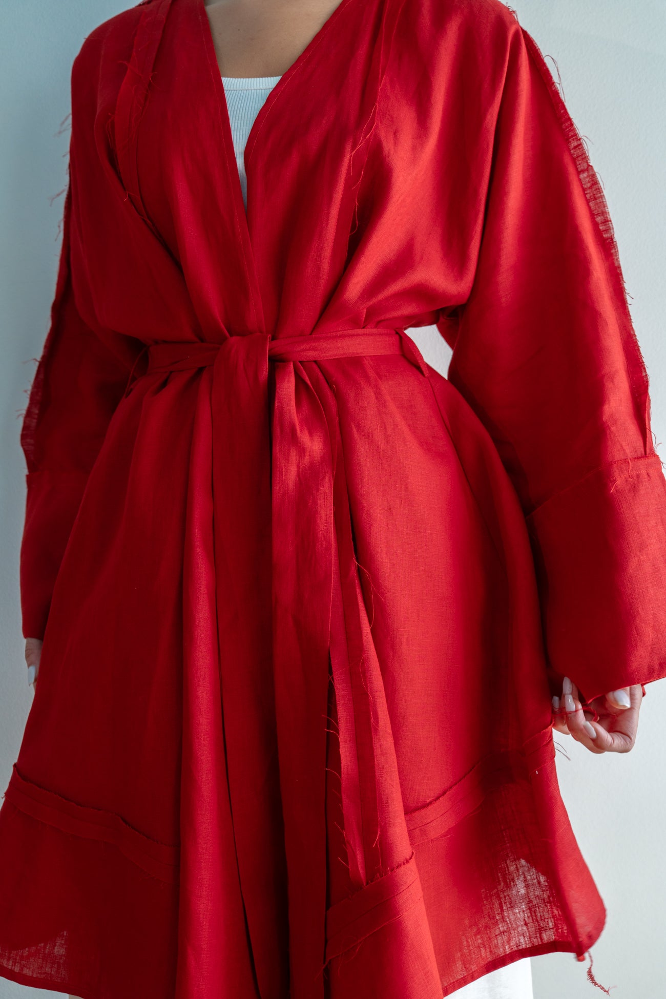 Flow Linen Cardigan in Red