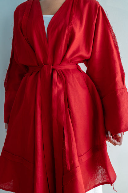 Flow Linen Cardigan in Red