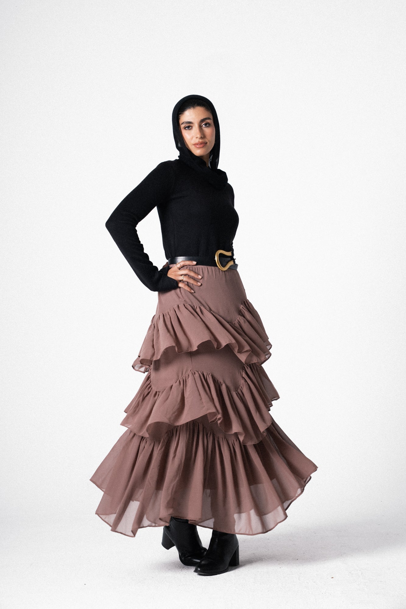 Ruffle Chiffon Skirt in Cafe