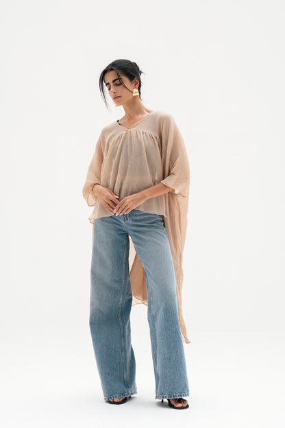 Asymmetric Chiffon Blouse in  Beige