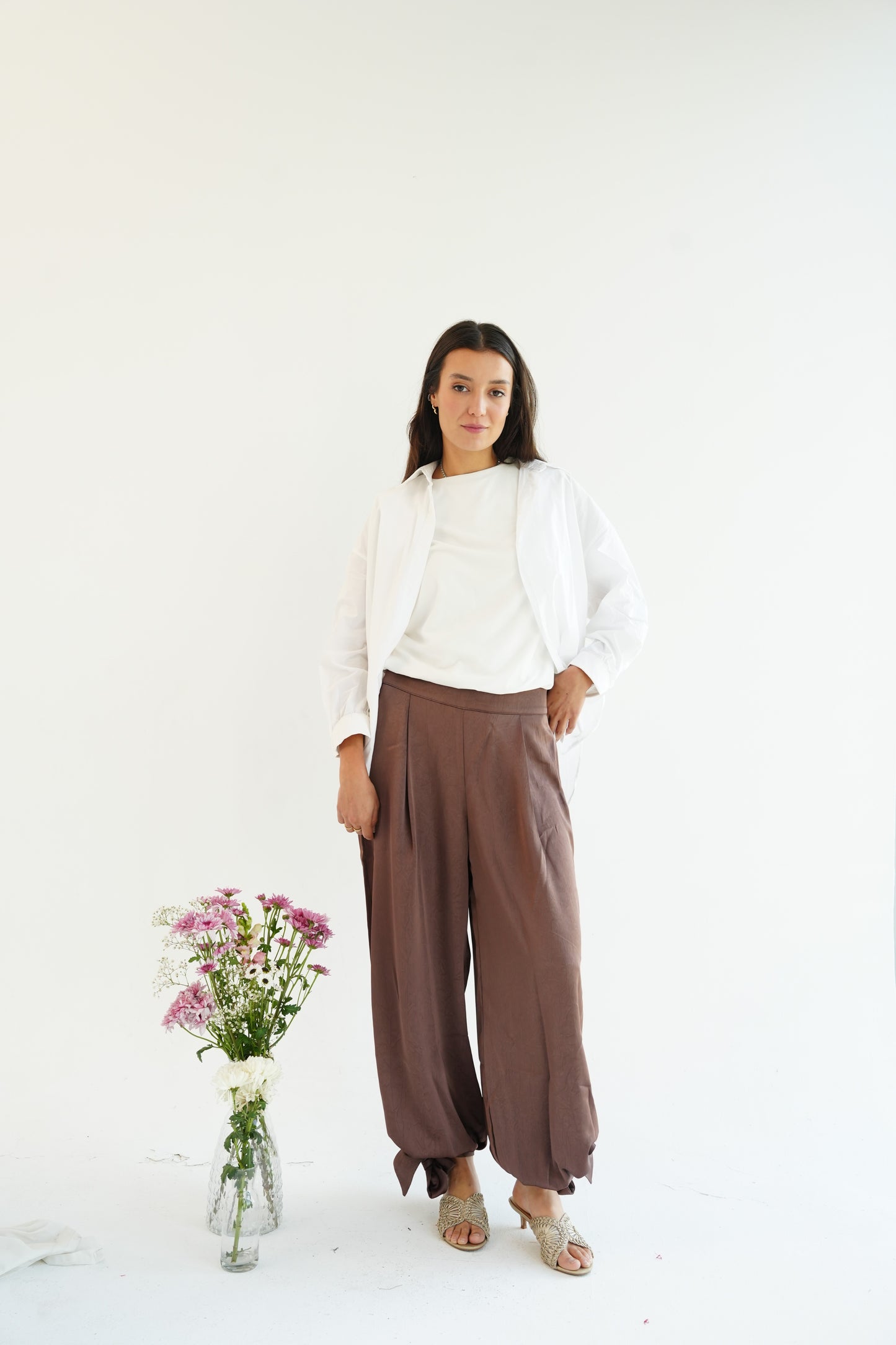 Satin Balloon Pants in Brown
