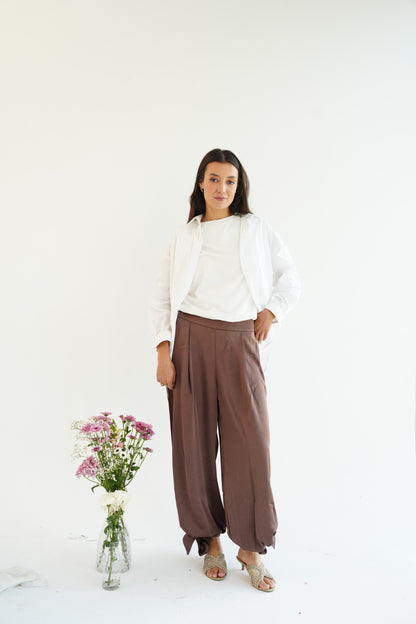 Satin Balloon Pants in Brown