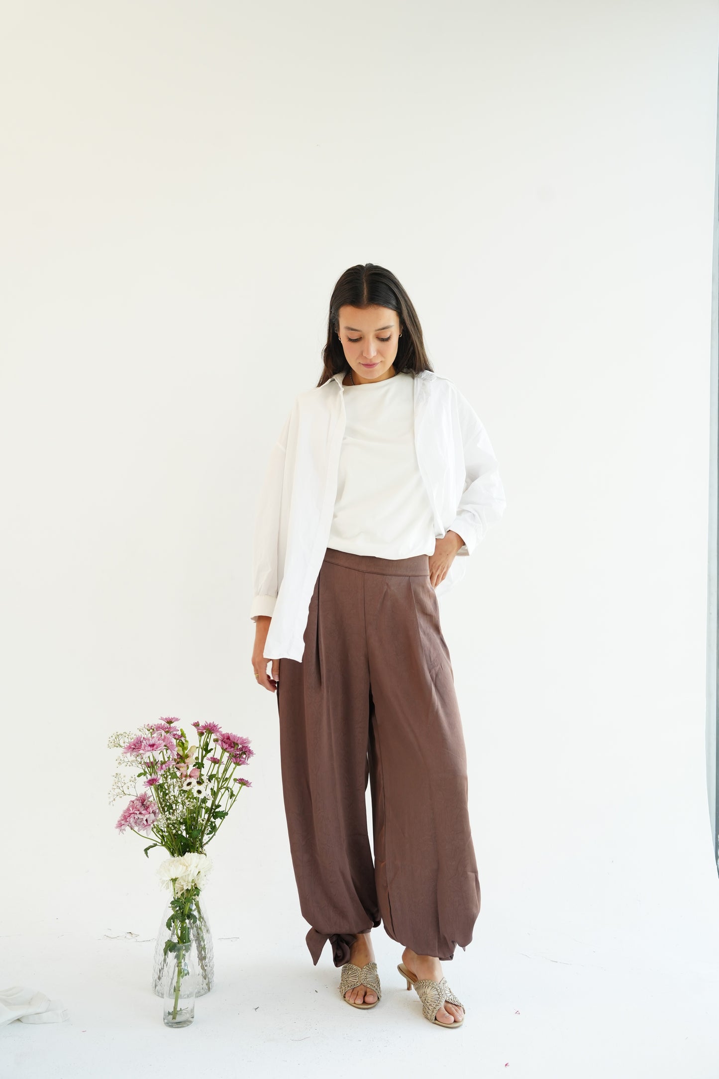 Satin Balloon Pants in Brown