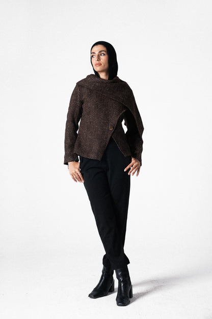 Glam Scarf Jacket in Brown