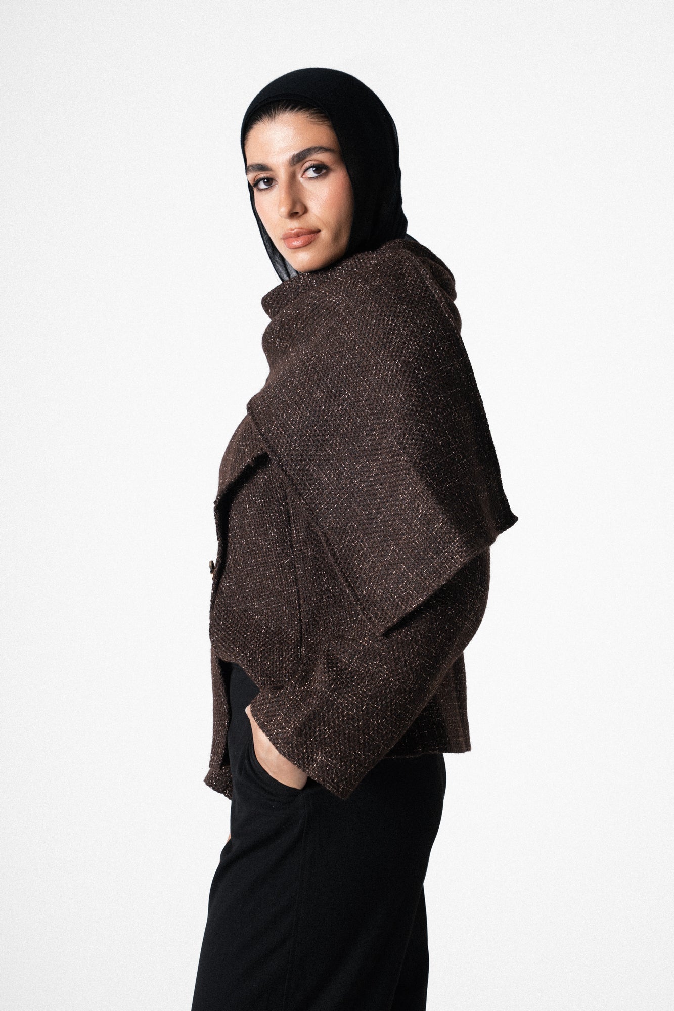 Glam Scarf Jacket in Brown