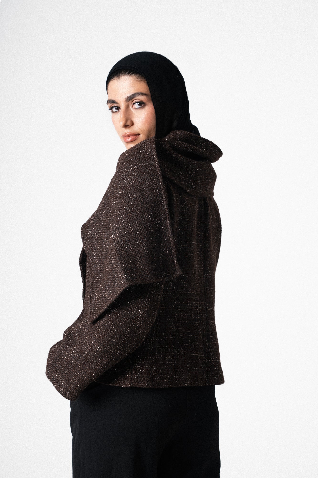 Glam Scarf Jacket in Brown