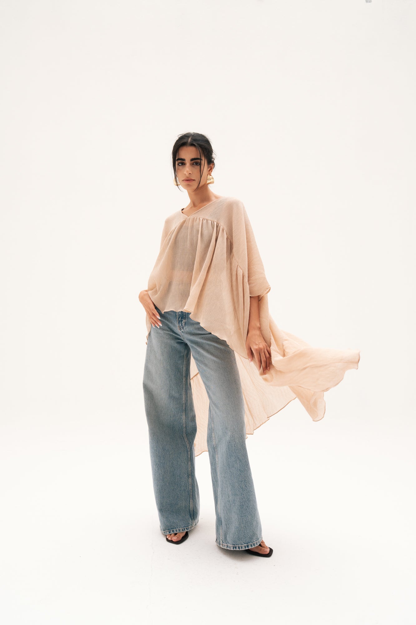 Asymmetric Chiffon Blouse in  Beige