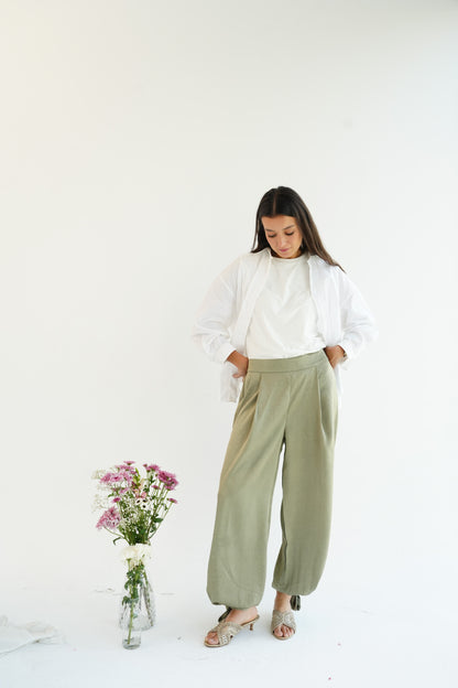 Satin Balloon Pants in Mint Green