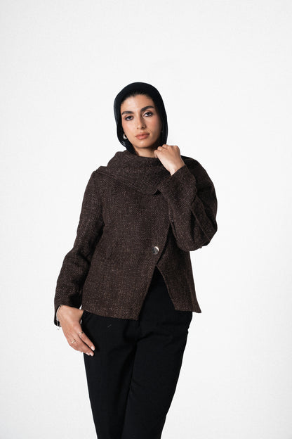 Glam Scarf Jacket in Brown