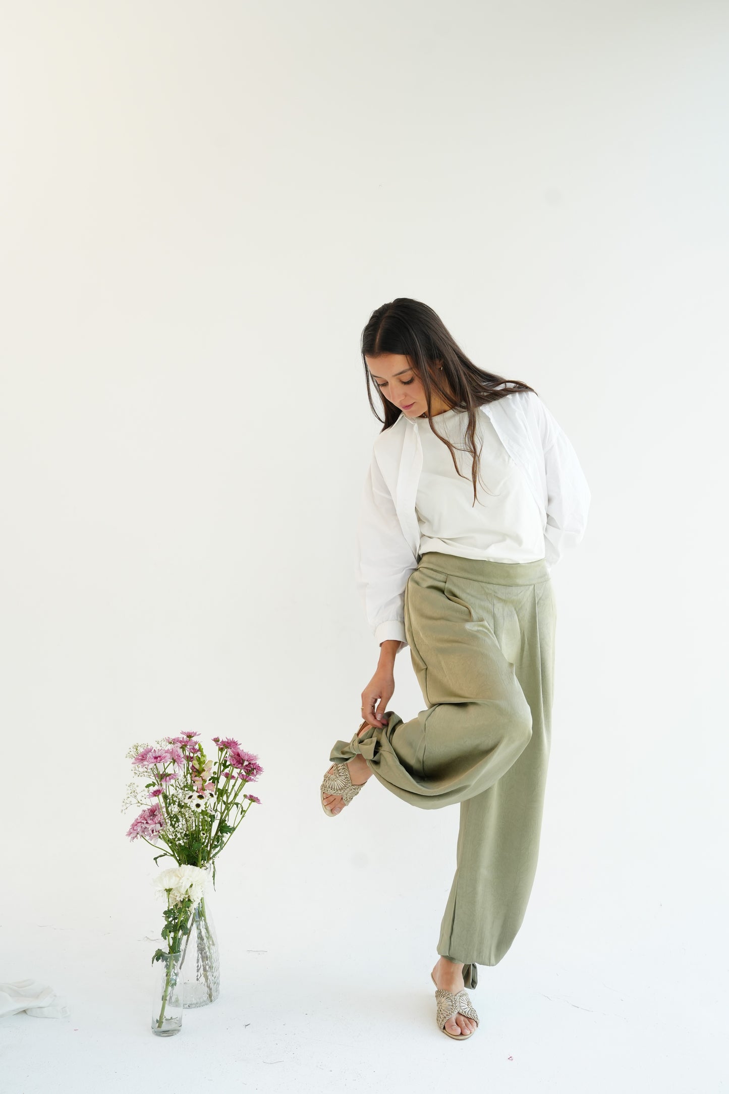 Satin Balloon Pants in Mint Green