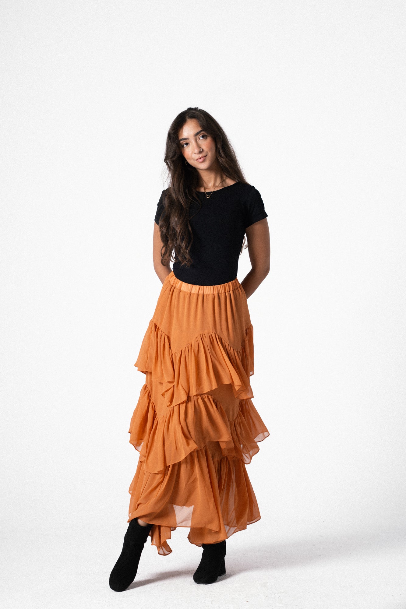 Ruffle Chiffon Skirt in Orange