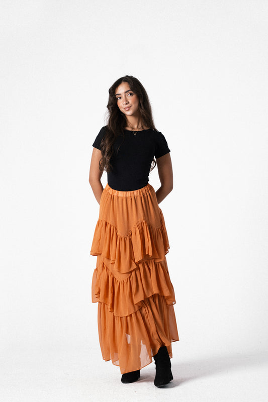Ruffle Chiffon Skirt in Orange