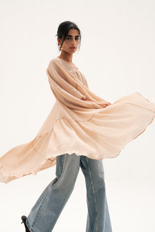 Asymmetric Chiffon Blouse in  Beige
