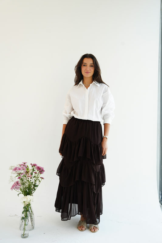 Ruffle Chiffon Skirt in Brown