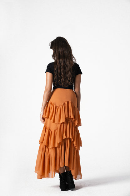 Ruffle Chiffon Skirt in Orange