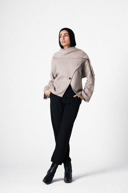 Glam Scarf Jacket in Beige