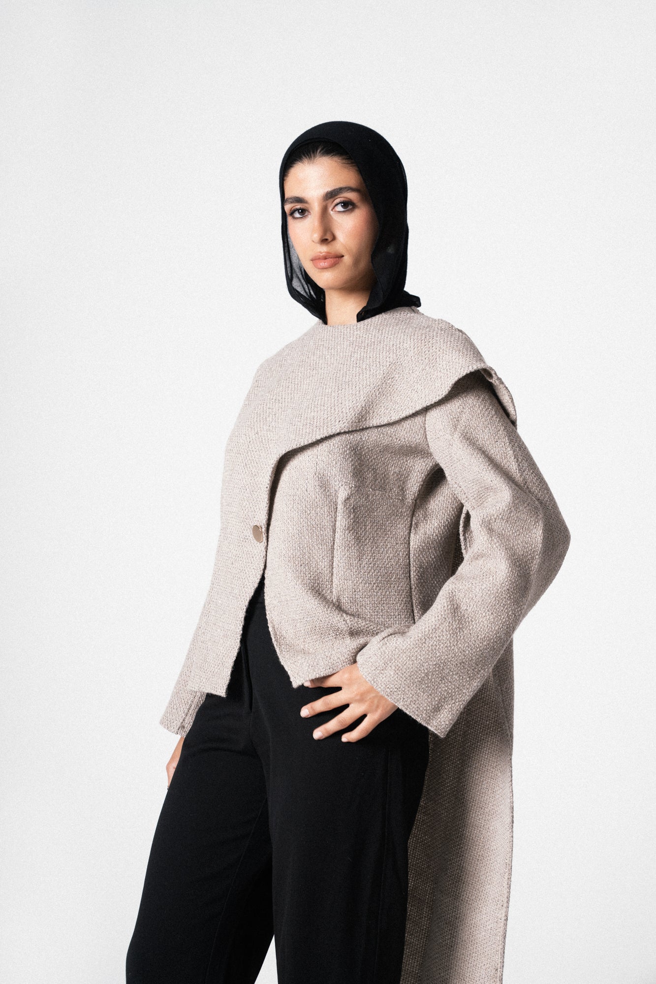 Glam Scarf Jacket in Beige