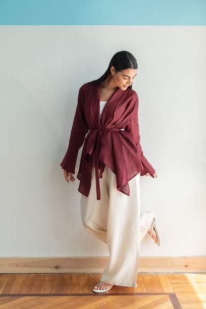 Everyday Linen Cardigan in Burgundy