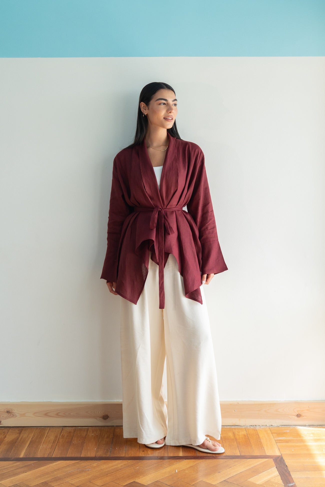 Everyday Linen Cardigan in Burgundy