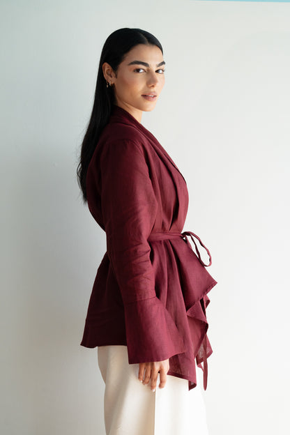Everyday Linen Cardigan in Burgundy