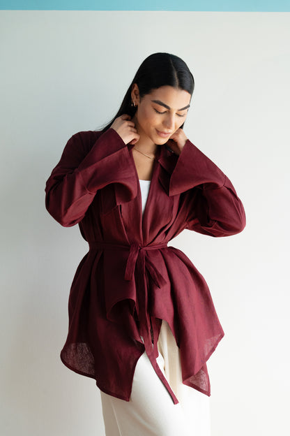 Everyday Linen Cardigan in Burgundy