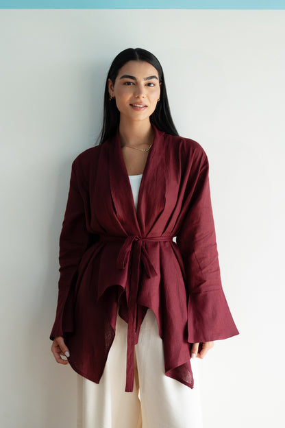 Everyday Linen Cardigan in Burgundy