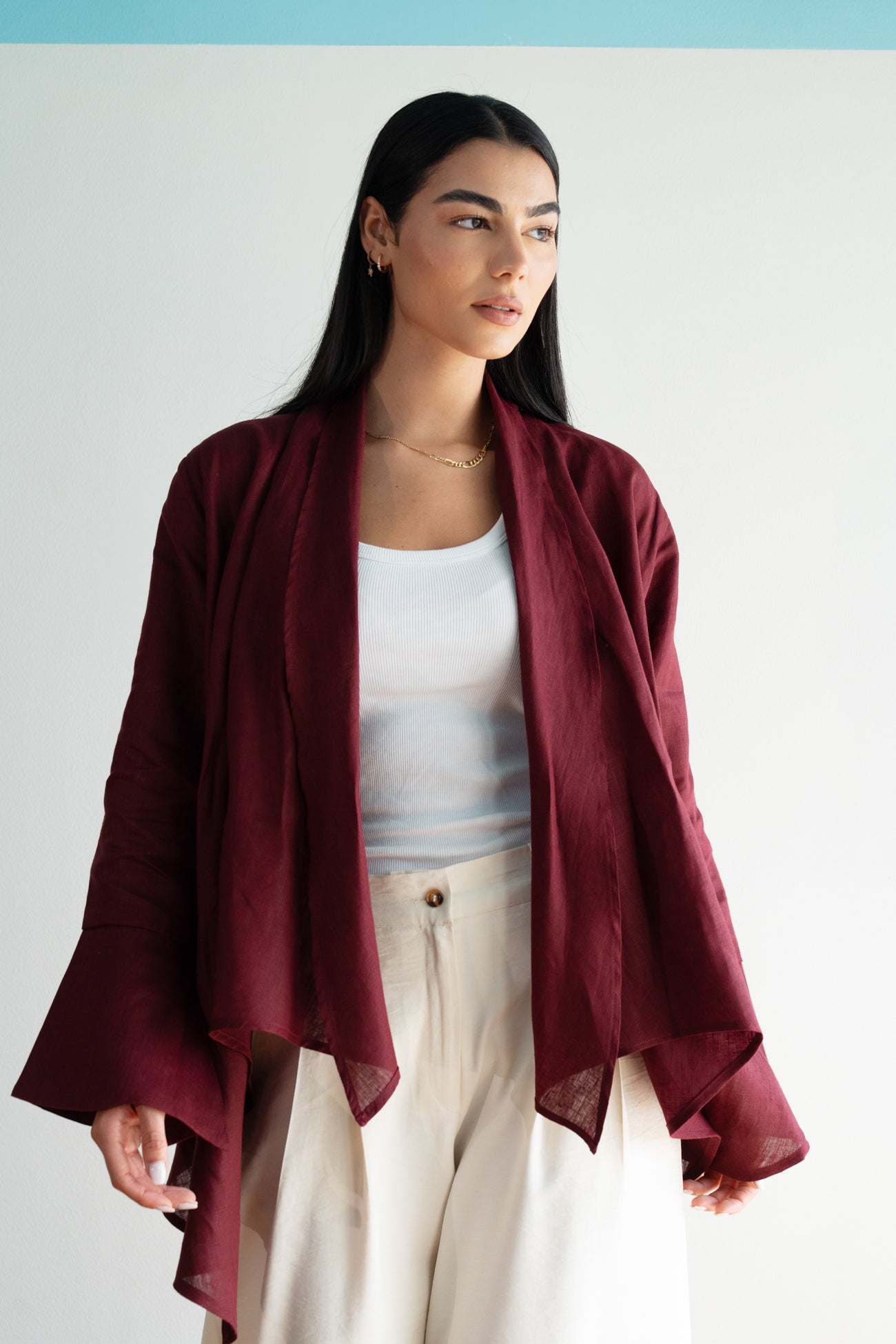 Everyday Linen Cardigan in Burgundy