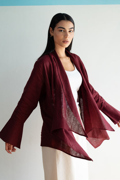 Everyday Linen Cardigan in Burgundy