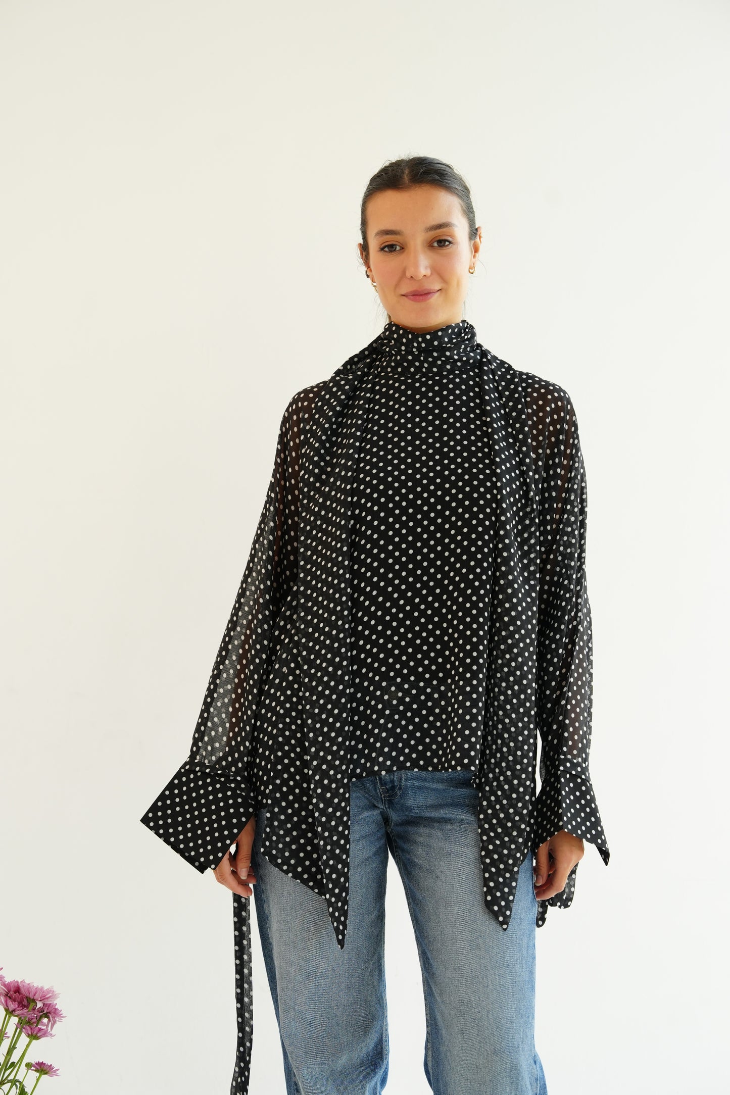 Layali Polka Dots Blouse in Black