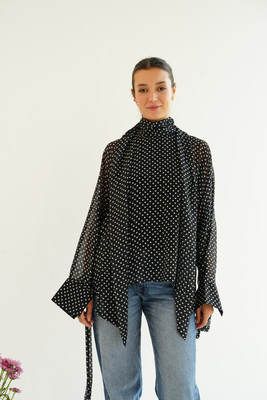Layali Polka Dots Blouse in Black