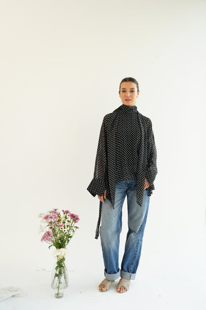 Layali Polka Dots Blouse in Black
