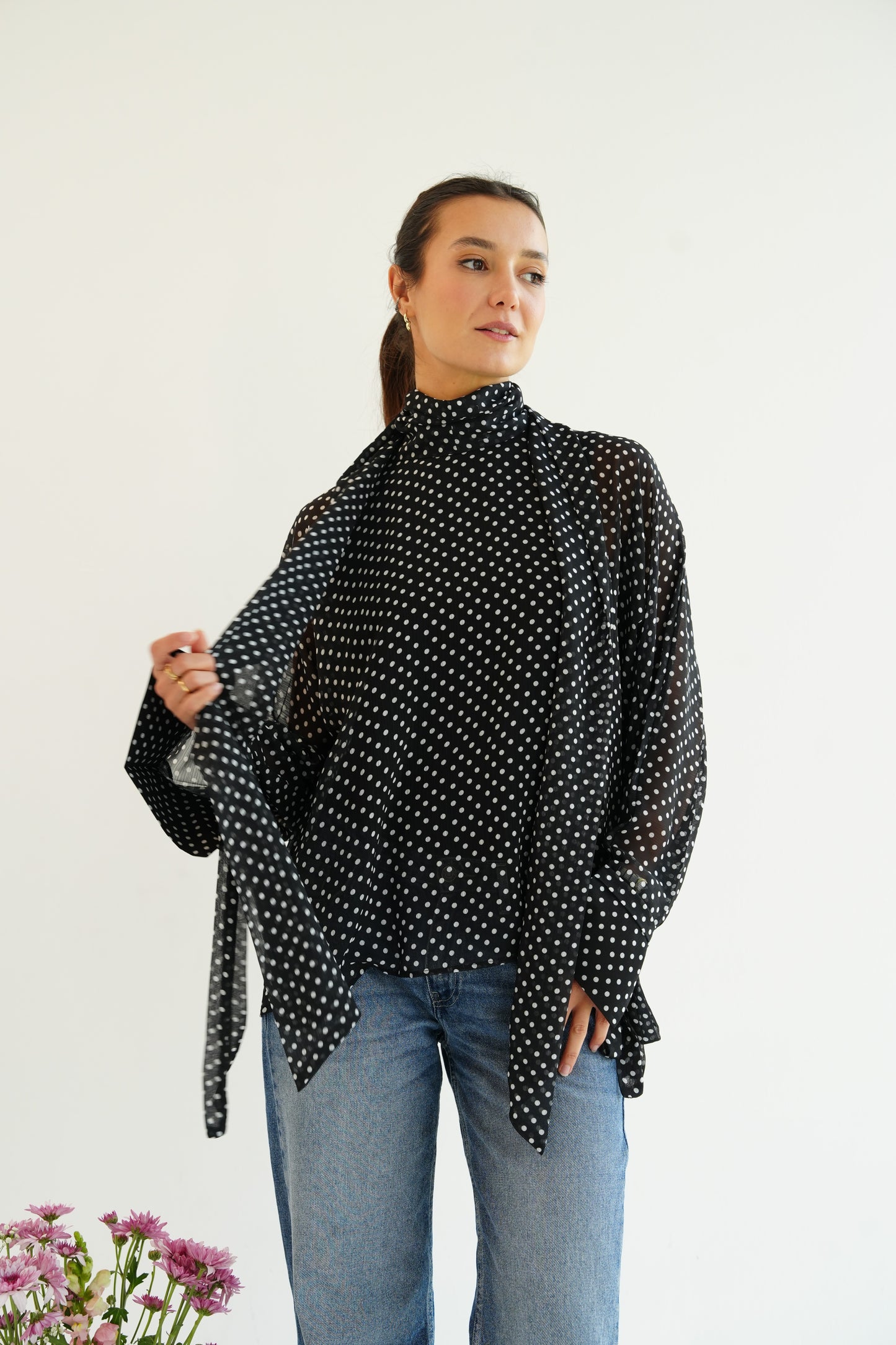 Layali Polka Dots Blouse in Black