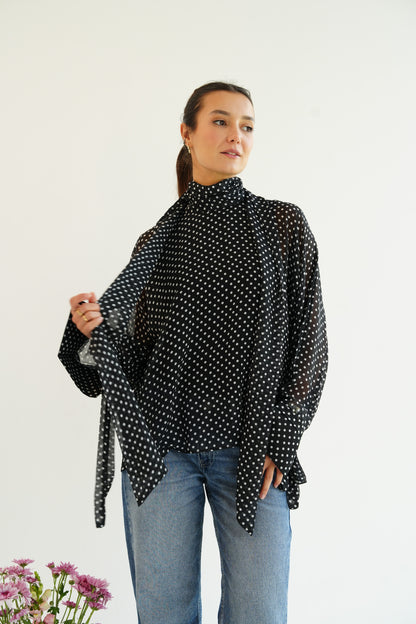 Layali Polka Dots Blouse in Black