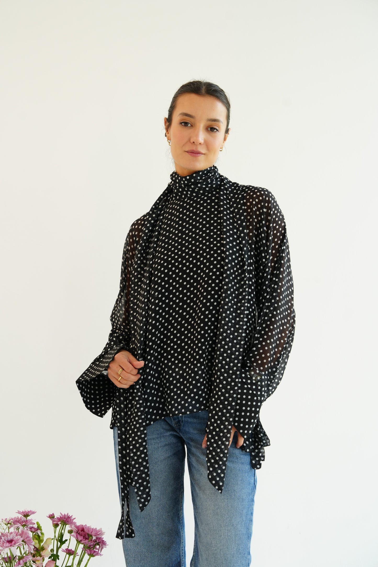Layali Polka Dots Blouse in Black