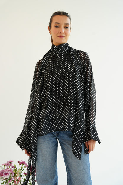 Layali Polka Dots Blouse in Black